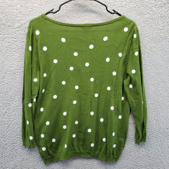 Talbots Cardigan Sweater Women's V-Neck Green White Polka Dot Buttons - Picture 5 of 7
